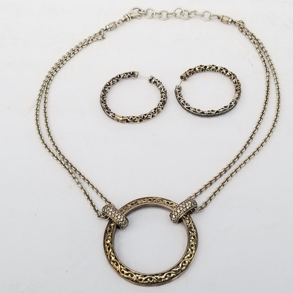 Charles Krypell 18k Gold Brown Pave Diamond Sterling silver Circle Necklace - Picture 4 of 16